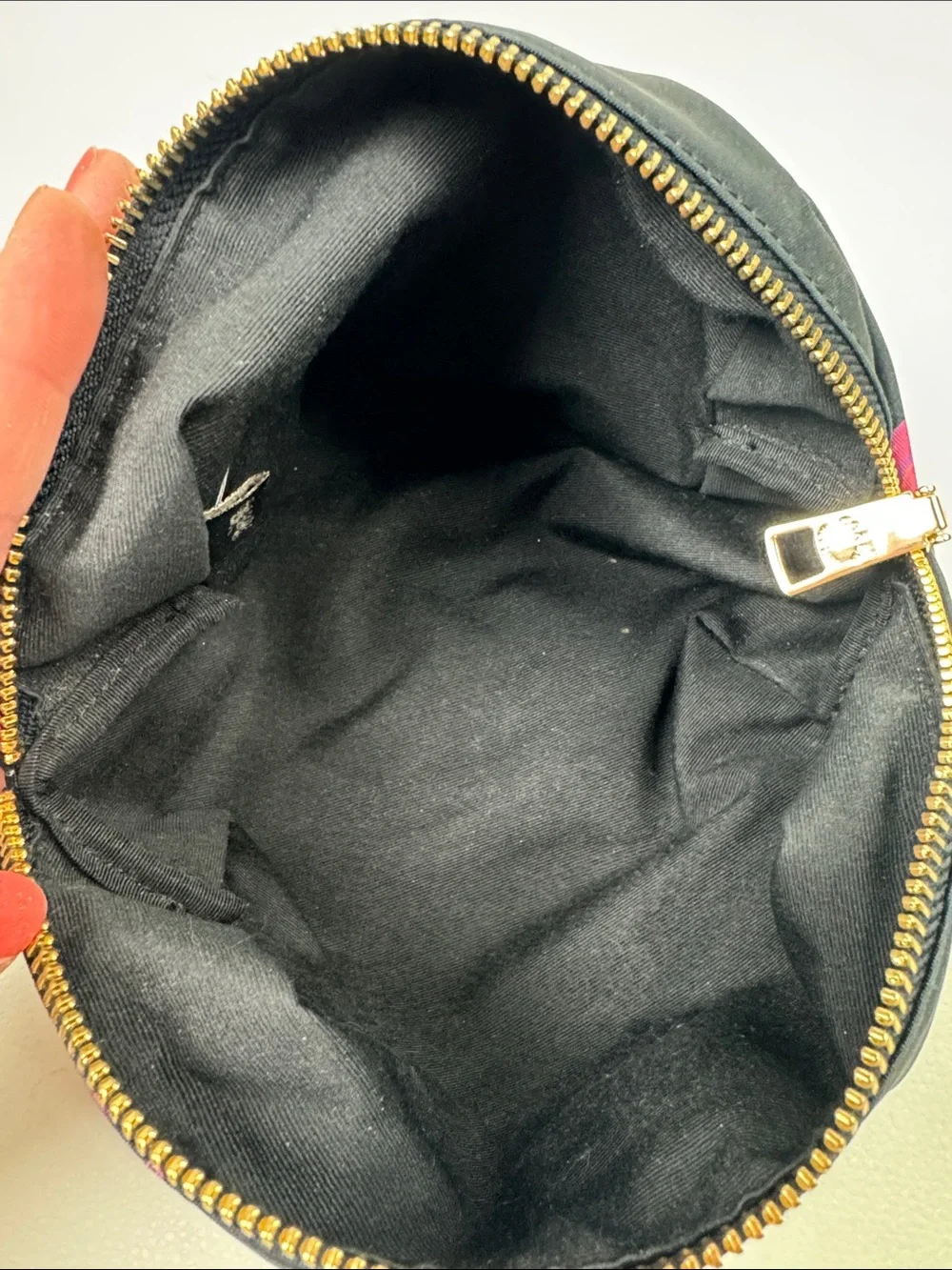 Coach Nylon Black Cosmetic Pouch with Pink Lip Motif Gold zipper & logo